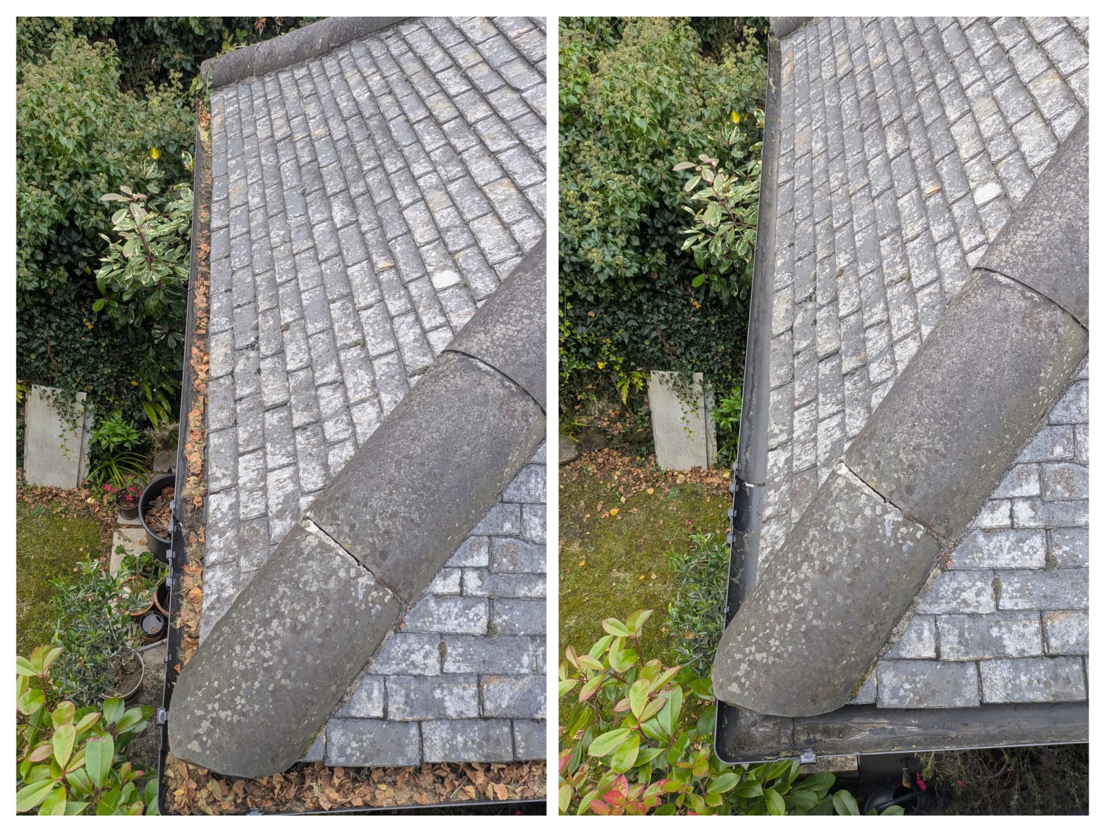 Before and after gutter cleaning