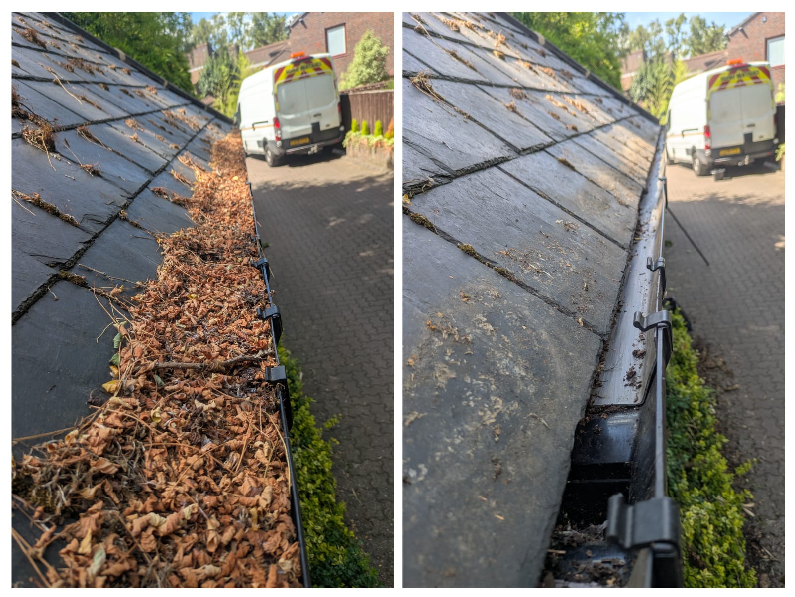 Before and after gutter cleaning