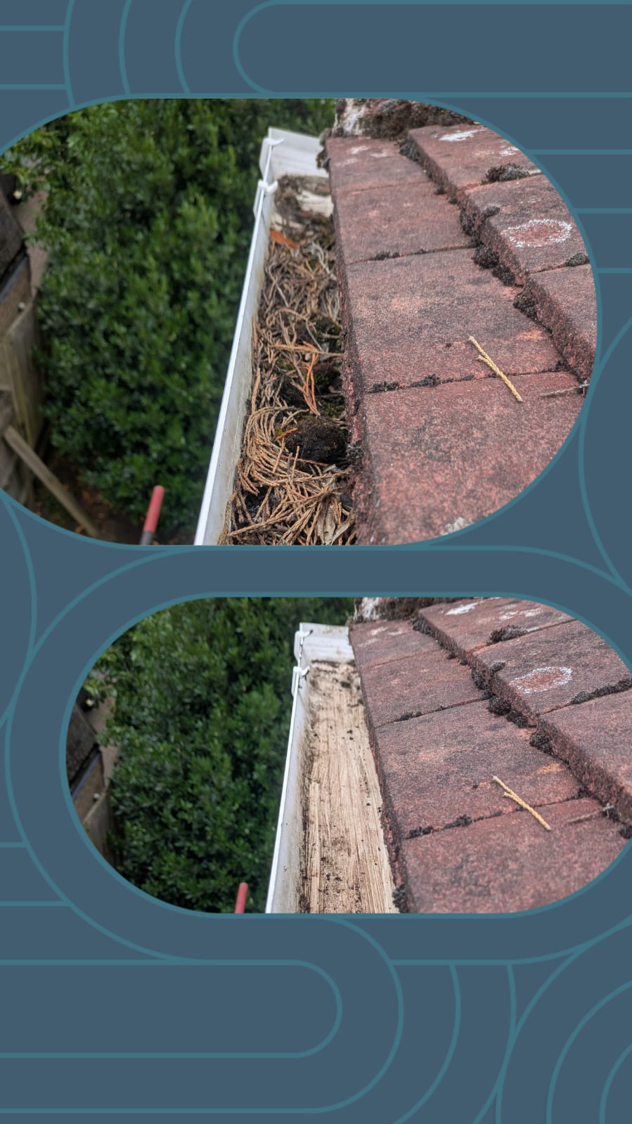Before and after gutter cleaning